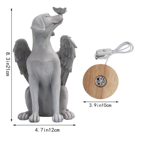 8.3" Angel Dog Garden Statue with Light Base & Remote Inside Outside - Picture 3 of 11